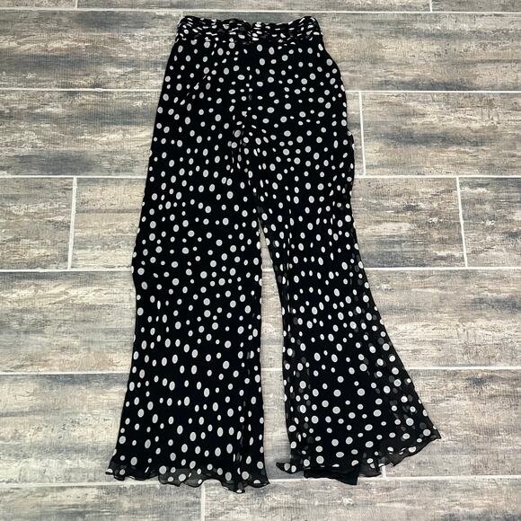 Vintage Carlisle 100% Silk Polka Dot Wide Leg Pants with Belt Black White Size 4 - Picture 6 of 14
